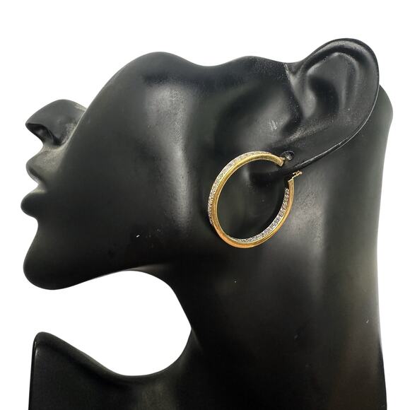 Beautiful 1/2 Carat Inside Out Diamond Hoop Earrings - 14kt Goldplate - Sterling - Picture 2 of 13